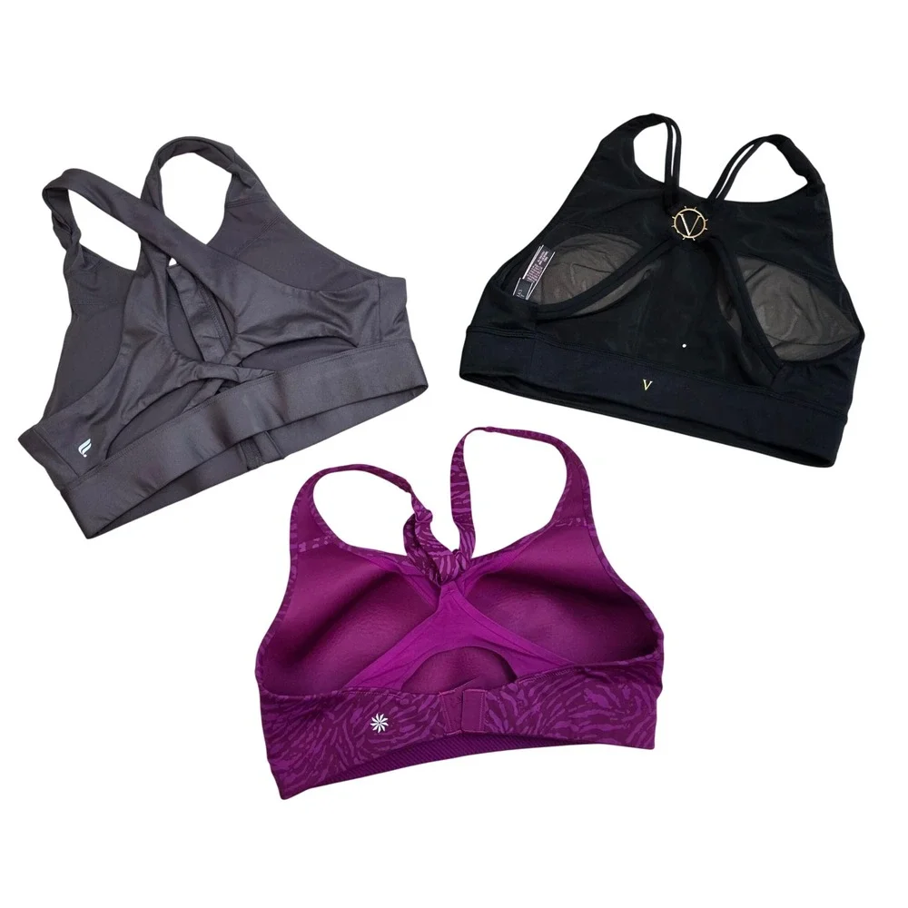 Athleta Fabletics Victorias Secret Sports Bra Bundle Purple Grey Black 36D XL L - Picture 2 of 8